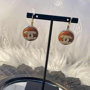 Gold and Brown Logo Earrings